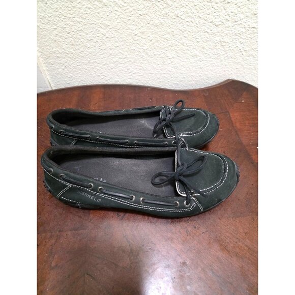 Merrell Women's Black Suede Moccasin Loafers Driving Shoes Size 7 Bow & Stitch D - Picture 3 of 12